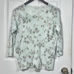 J. Jill Small Linen Viscose Blend Floral 3/4 Sleeve Pullover Knit Sweater Pastel